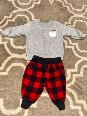 Baby Newborn Holiday Santa Sweatshirt & Red Plaid Pants Set